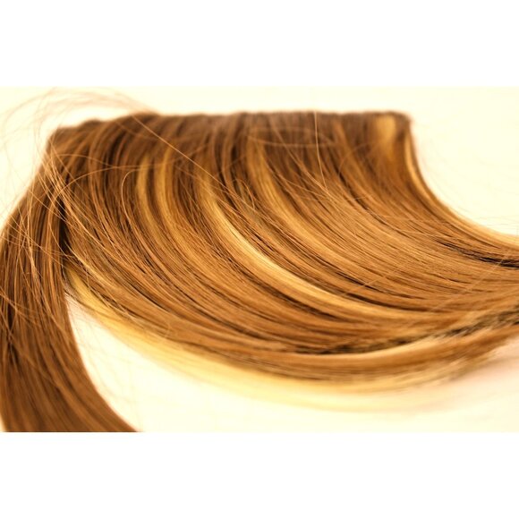 Clip-In Hair Bangs Extensions Light Brown Blonde Straight Human Hair Ponytail Up - Picture 4 of 9